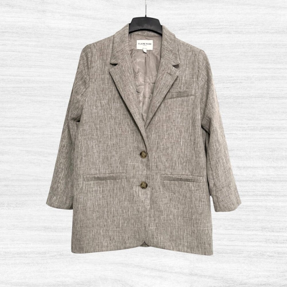 Claire Rose NA-KD Oversized Linen Look Blazer Taupe Neutral Minimalist Scandi 36